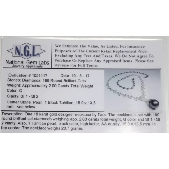 TARA 18k WHITE GOLD & 15mm BLACK TAHITIAN PEARL & 2 carat DIAMOND NECKLACE - Picture 9 of 10